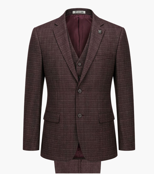 Stacy Adams Cagney 3 Piece Vested Suit Men’s Suits - Burgundy