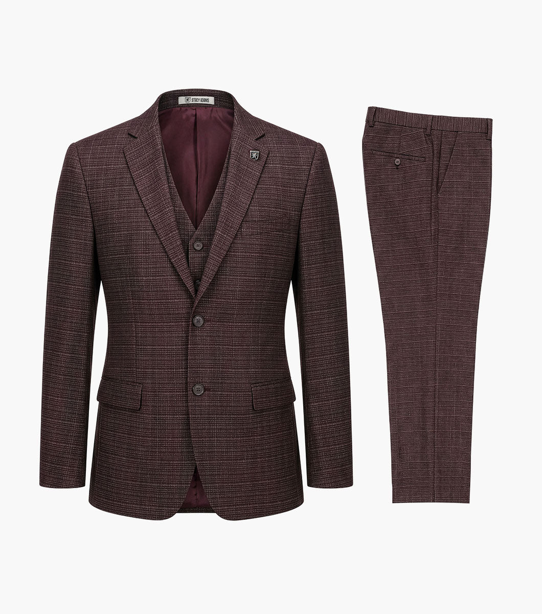 Stacy Adams Cagney 3 Piece Vested Suit Men’s Suits - Burgundy