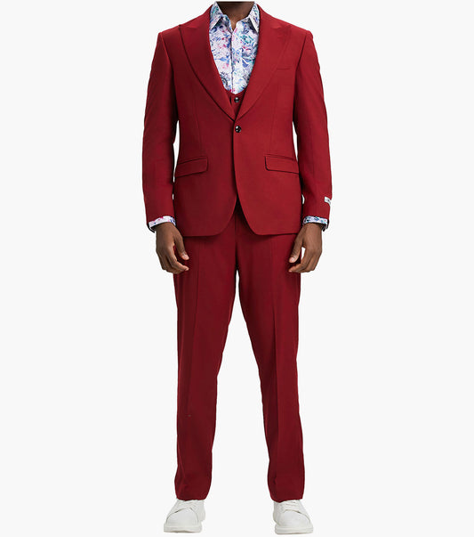Stacy Adams Stiller 3 Piece Vested Suit Men’s Suits - Red