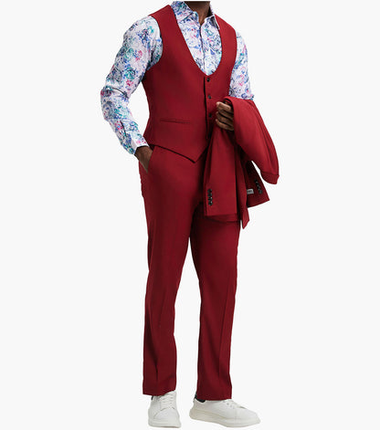 Stacy Adams Stiller 3 Piece Vested Suit Men’s Suits - Red