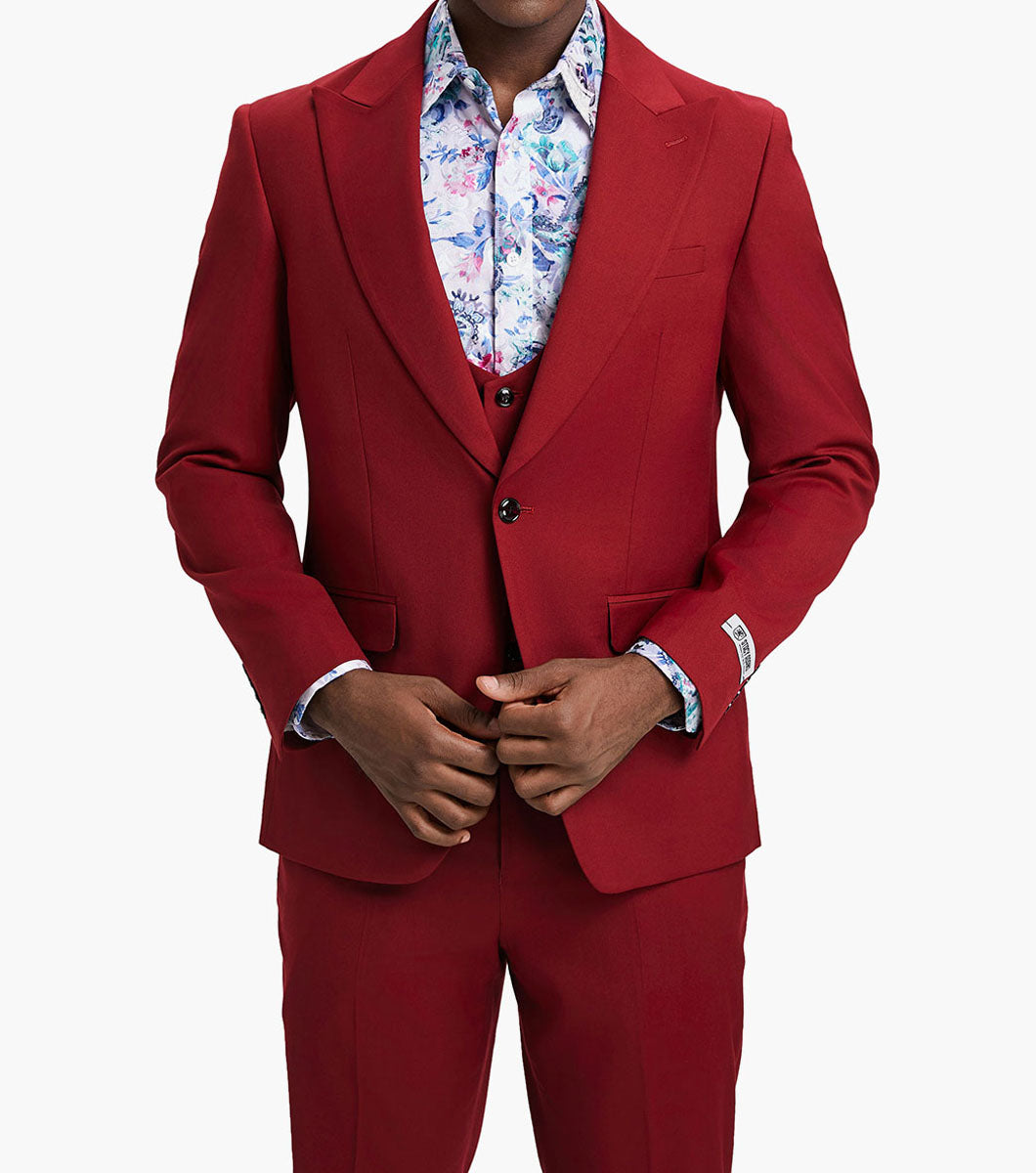 Stacy Adams Stiller 3 Piece Vested Suit Men’s Suits - Red