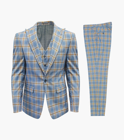 Stacy Adams Lemond 3 Piece Vested Suit Men’s Suits - Blue Multi
