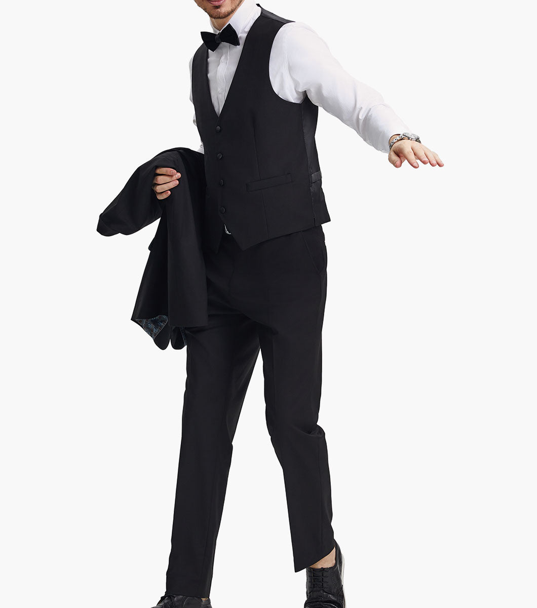 Stacy Adams Calloway 3 Piece Vested Tux Men’s Suits - Black