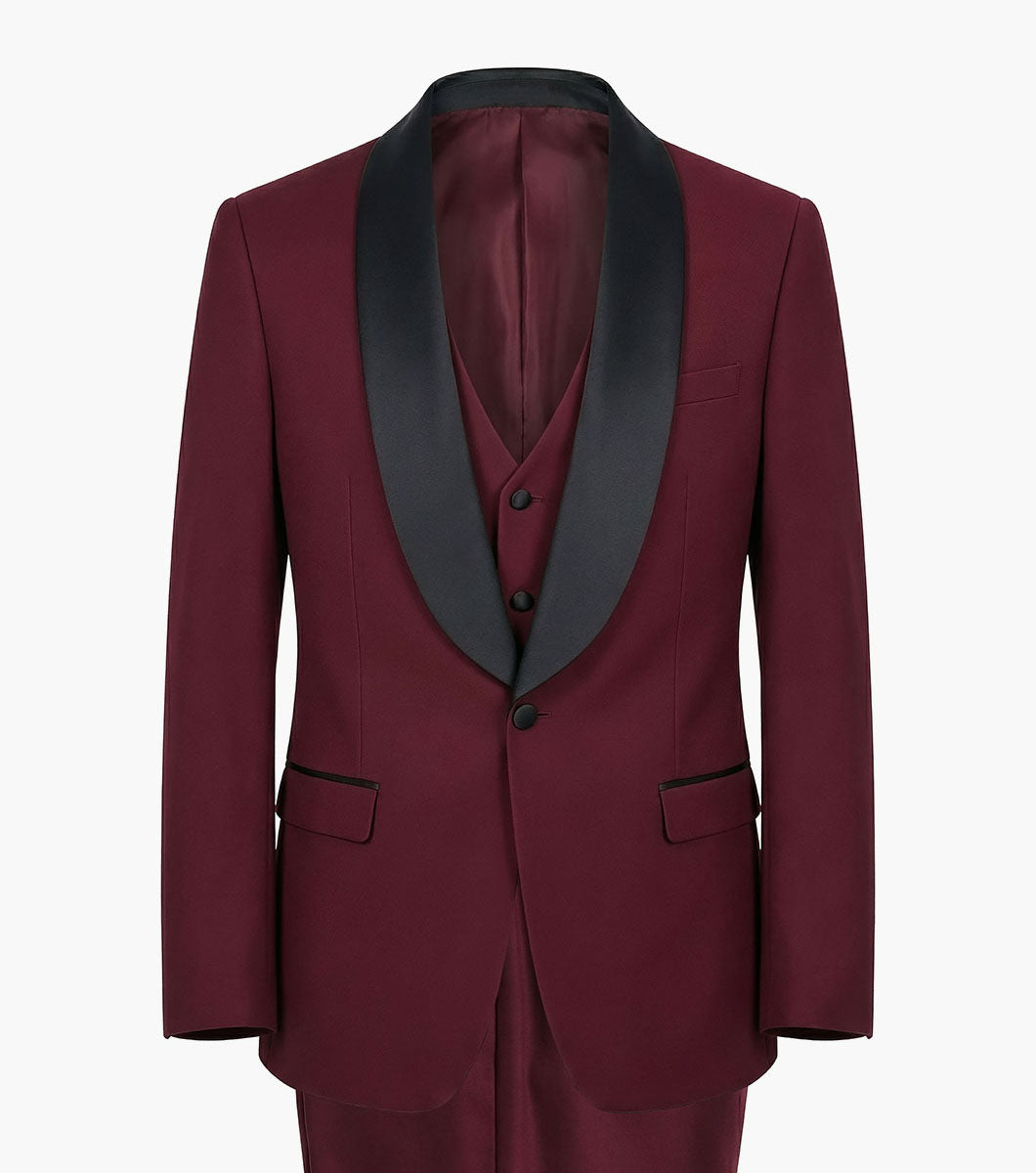Stacy Adams Calloway 3 Piece Vested Tux Men’s Suits - Burgundy