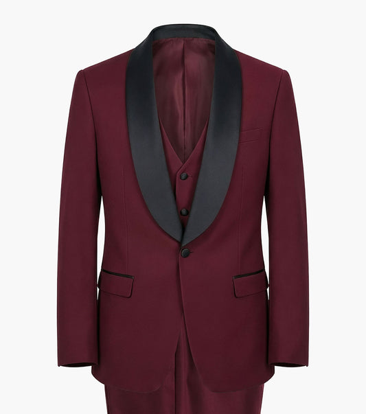 Stacy Adams Calloway 3 Piece Vested Tux Men’s Suits - Burgundy