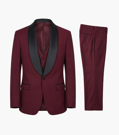 Stacy Adams Calloway 3 Piece Vested Tux Men’s Suits - Burgundy