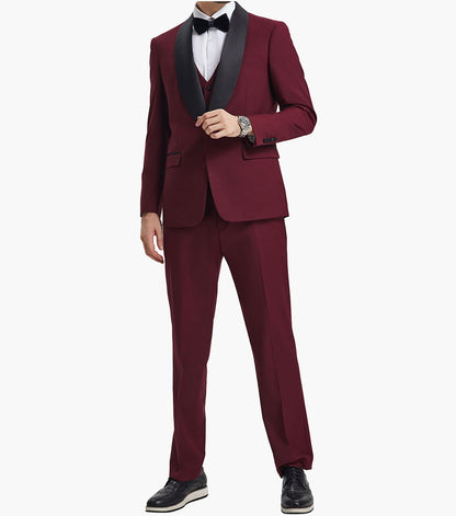 Stacy Adams Calloway 3 Piece Vested Tux Men’s Suits - Burgundy