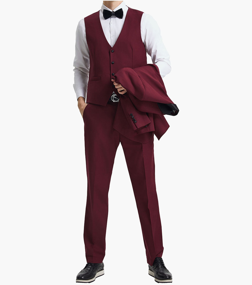 Stacy Adams Calloway 3 Piece Vested Tux Men’s Suits - Burgundy