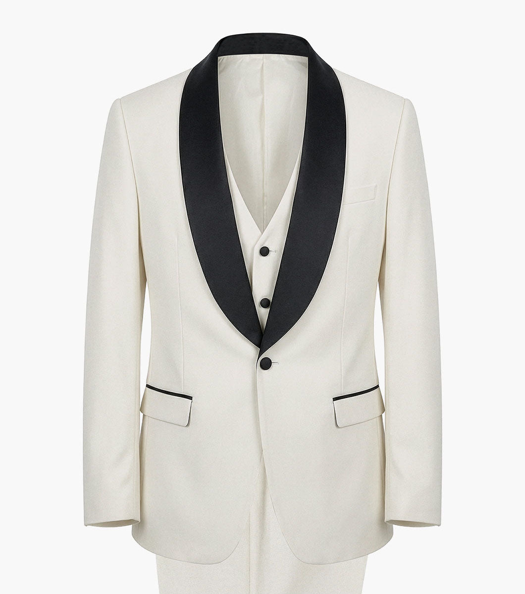 Stacy Adams Calloway 3 Piece Vested Tux Men’s Suits - Ivory