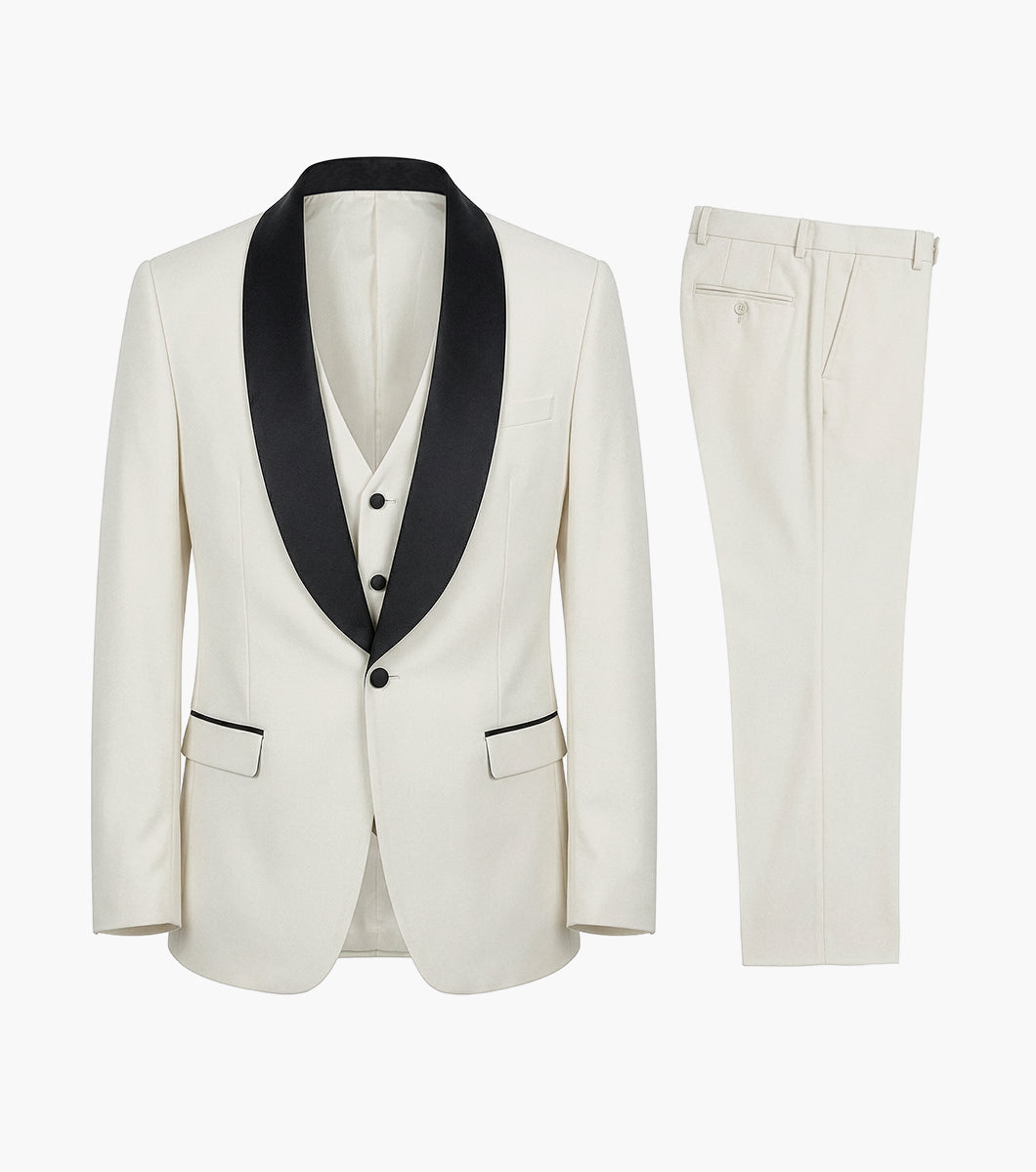 Stacy Adams Calloway 3 Piece Vested Tux Men’s Suits - Ivory