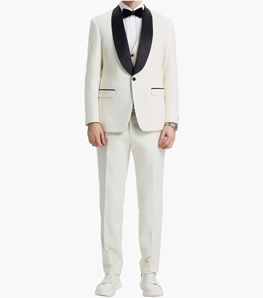 Stacy Adams Calloway 3 Piece Vested Tux Men’s Suits - Ivory