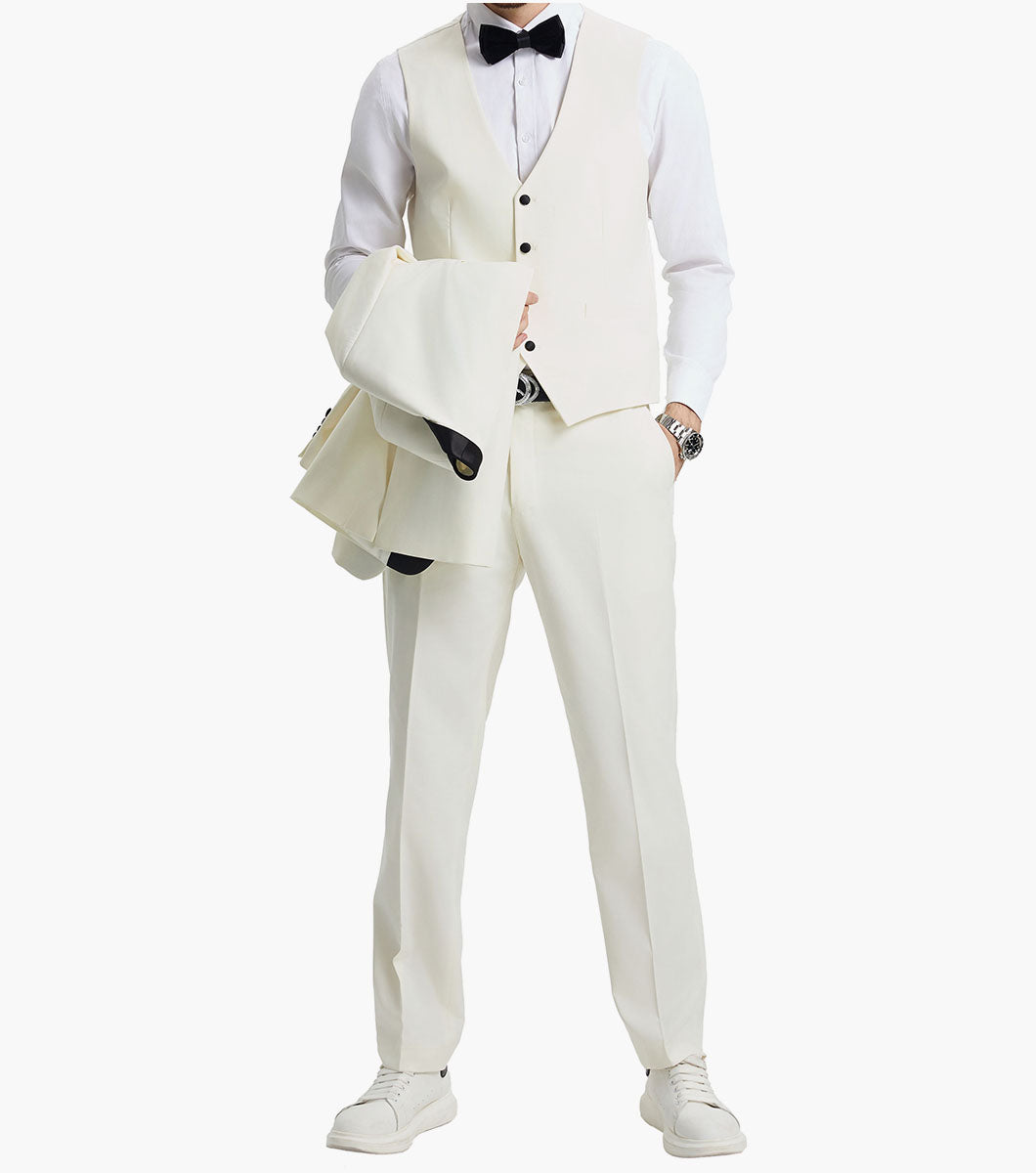 Stacy Adams Calloway 3 Piece Vested Tux Men’s Suits - Ivory