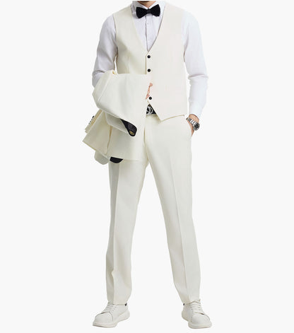 Stacy Adams Calloway 3 Piece Vested Tux Men’s Suits - Ivory