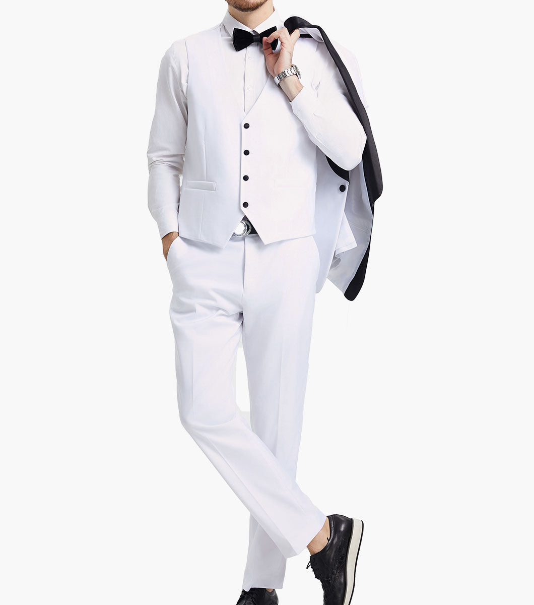 Stacy Adams Calloway 3 Piece Vested Tux Men’s Suits - White
