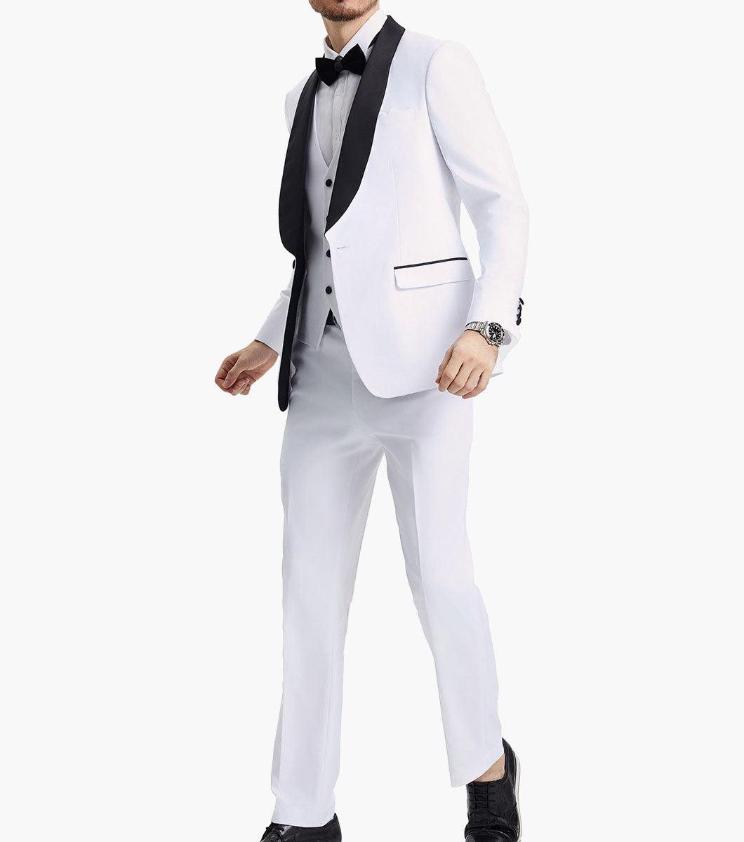 Stacy Adams Calloway 3 Piece Vested Tux Men’s Suits - White