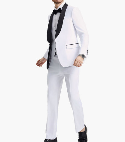 Stacy Adams Calloway 3 Piece Vested Tux Men’s Suits - White
