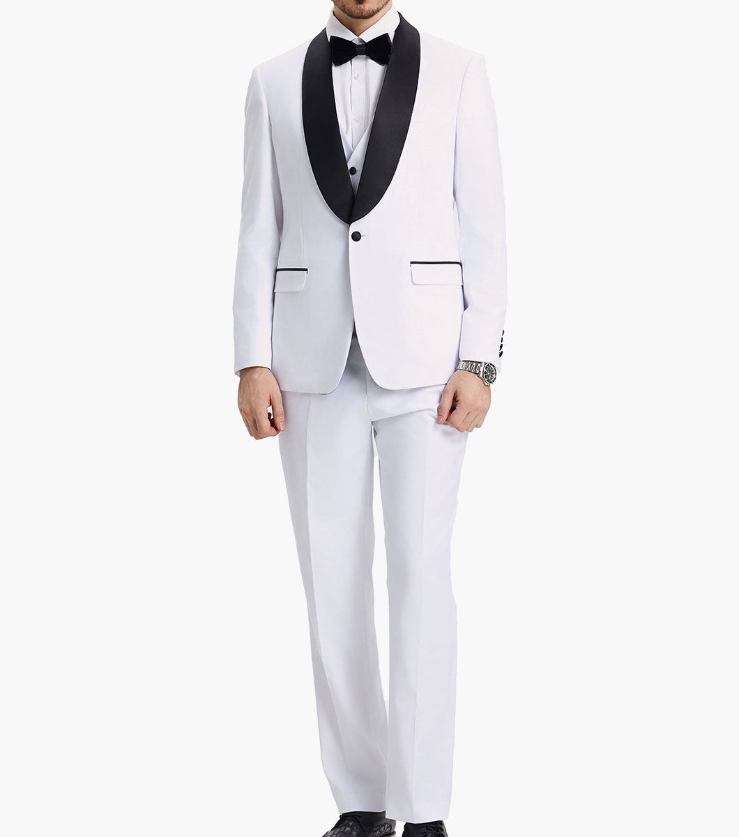 Stacy Adams Calloway 3 Piece Vested Tux Men’s Suits - White