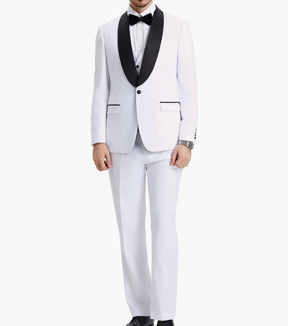 Stacy Adams Calloway 3 Piece Vested Tux Men’s Suits - White