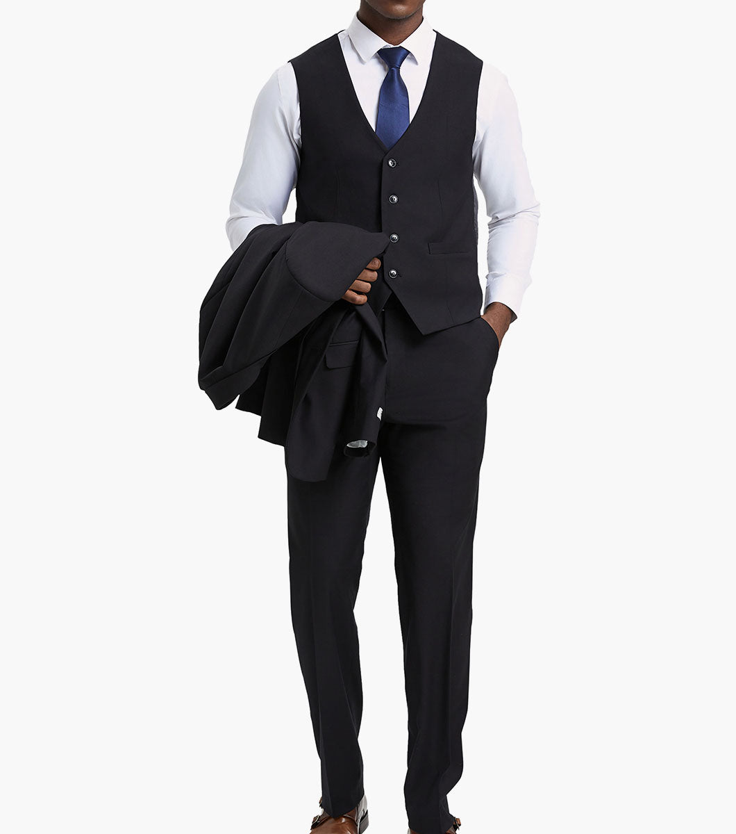 Stacy Adams Hoffman 3 Piece Vested Suit Men’s Suits - Black