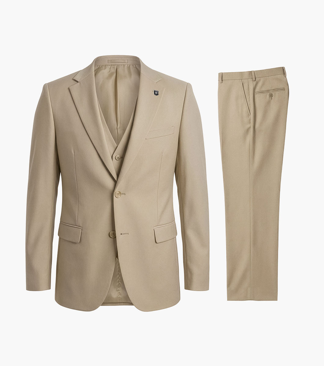 Stacy Adams Hoffman 3 Piece Vested Suit Men’s Suits - Tan