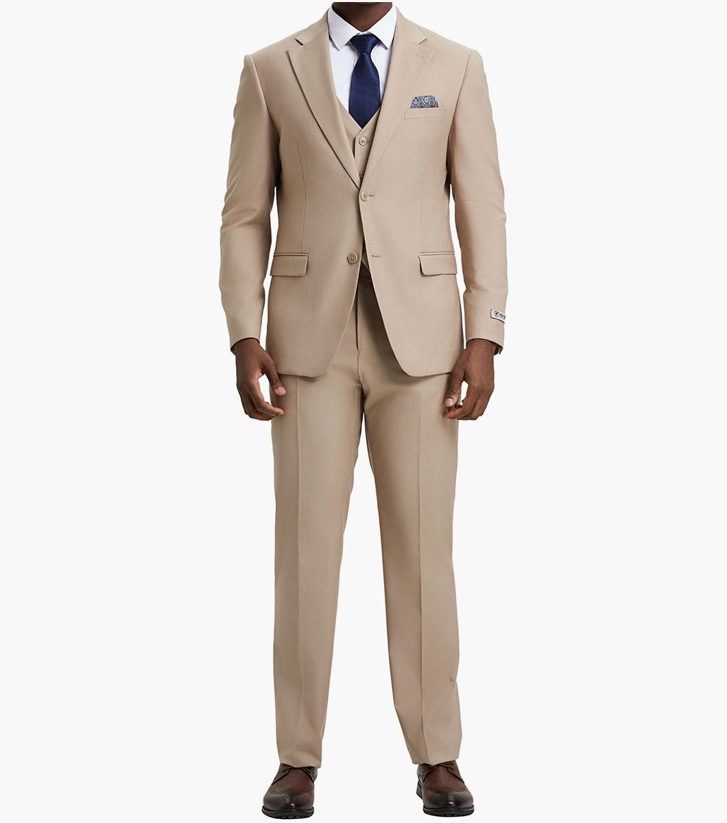 Stacy Adams Hoffman 3 Piece Vested Suit Men’s Suits - Tan