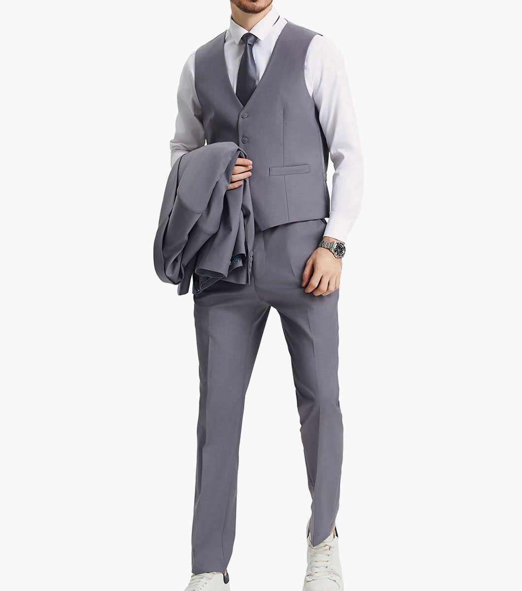 Stacy Adams Hoffman 3 Piece Vested Suit Men’s Suits - Gray