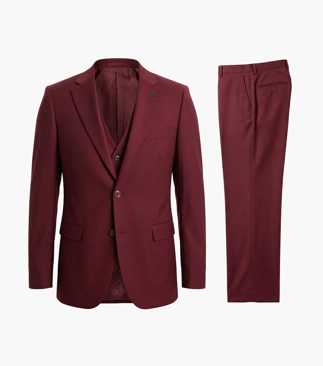 Stacy Adams Hoffman 3 Piece Vested Suit Men’s Suits - Burgundy