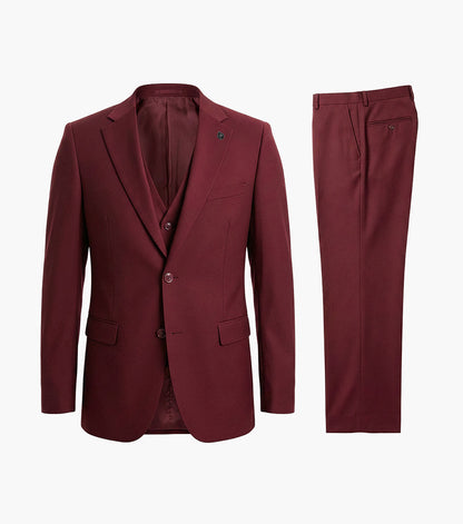 Stacy Adams Hoffman 3 Piece Vested Suit Men’s Suits - Burgundy