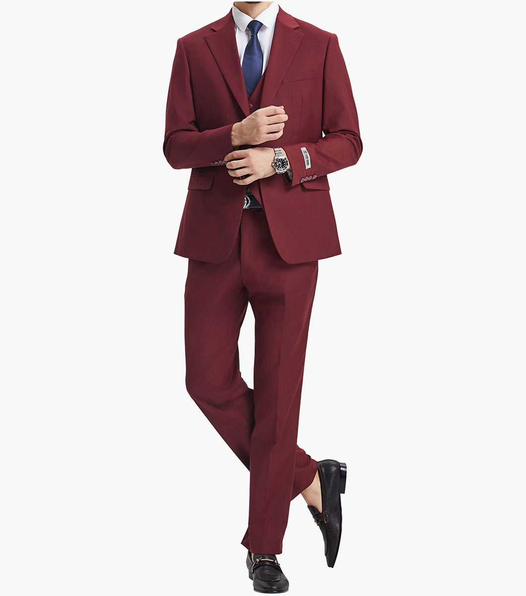 Stacy Adams Hoffman 3 Piece Vested Suit Men’s Suits - Burgundy