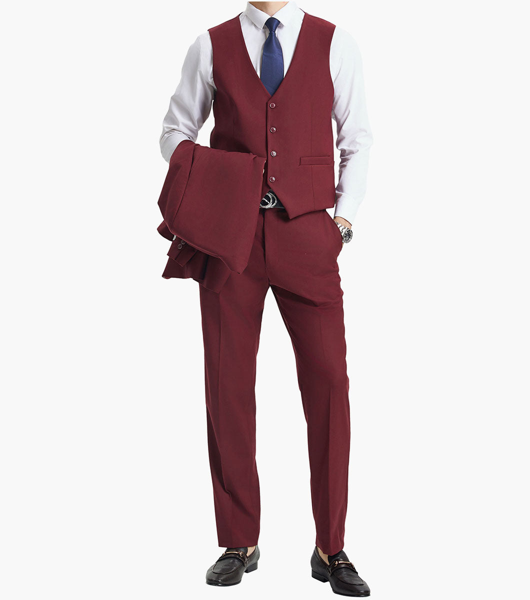 Stacy Adams Hoffman 3 Piece Vested Suit Men’s Suits - Burgundy