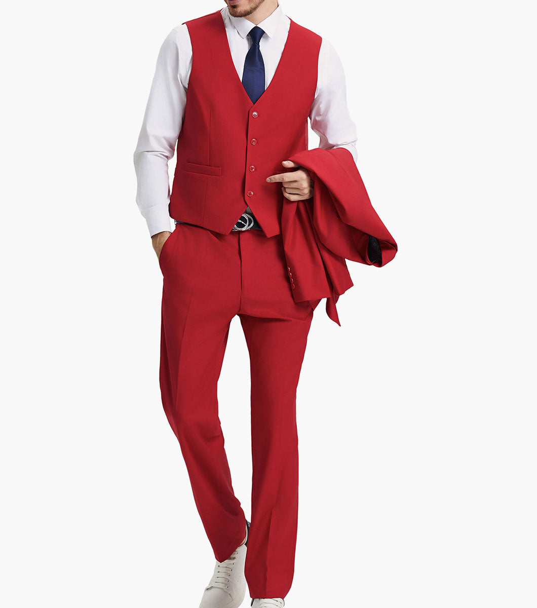 Stacy Adams Hoffman 3 Piece Vested Suit Men’s Suits - Red