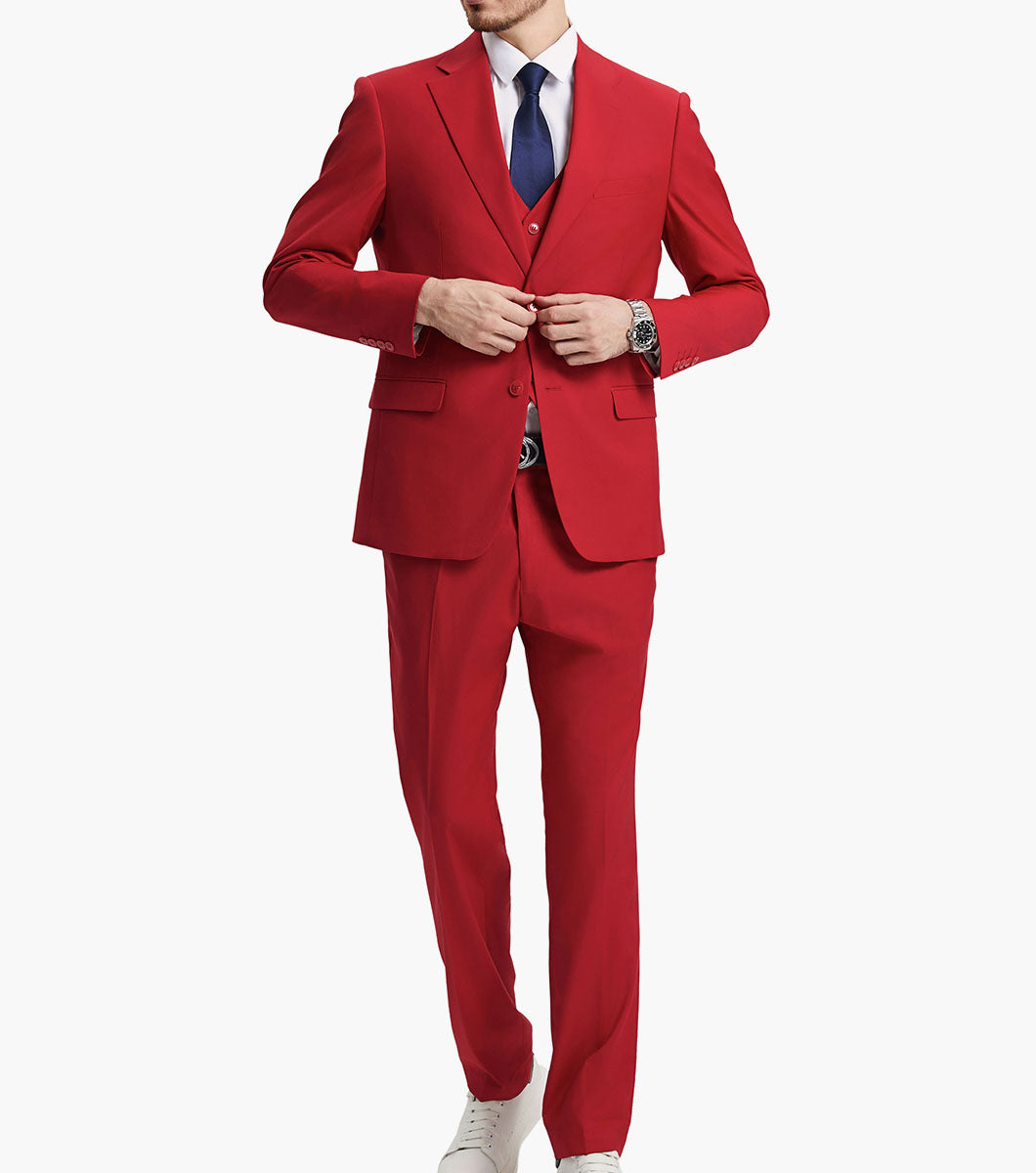 Stacy Adams Hoffman 3 Piece Vested Suit Men’s Suits - Red