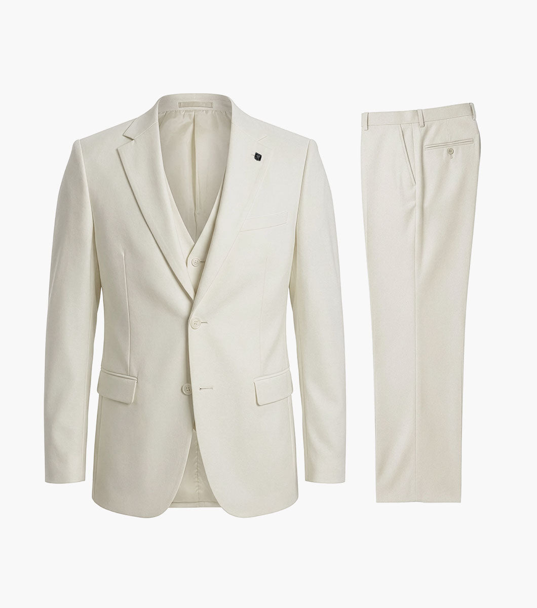 Stacy Adams Hoffman 3 Piece Vested Suit Men’s Suits - Ivory