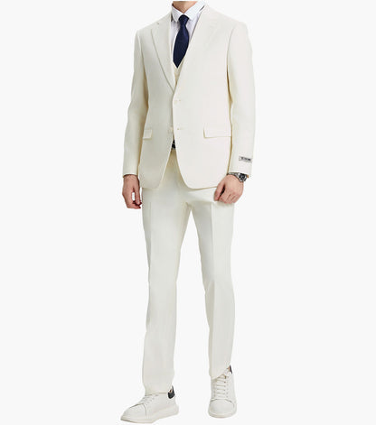 Stacy Adams Hoffman 3 Piece Vested Suit Men’s Suits - Ivory