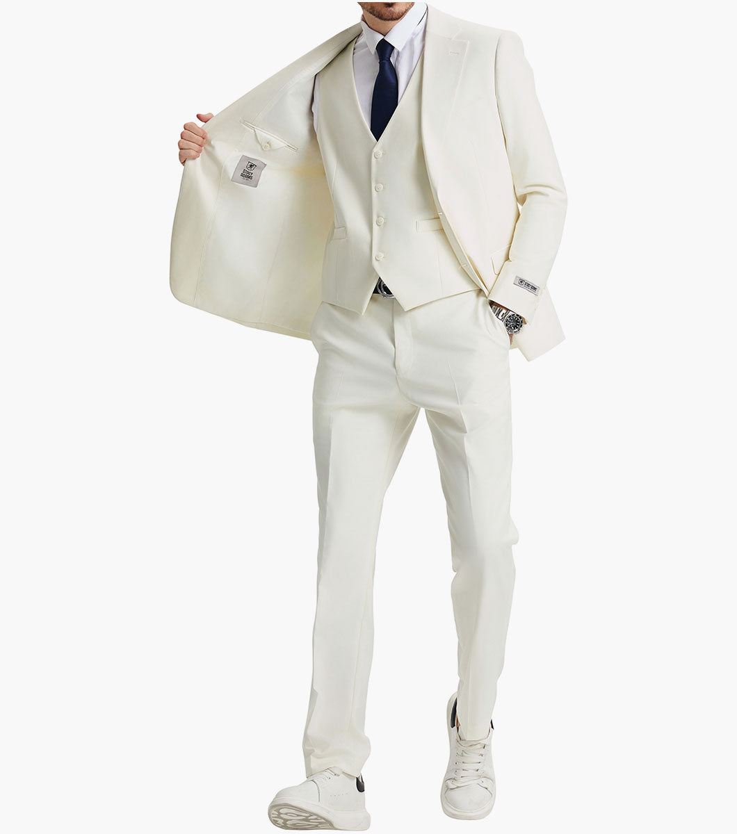 Stacy Adams Hoffman 3 Piece Vested Suit Men’s Suits - Ivory