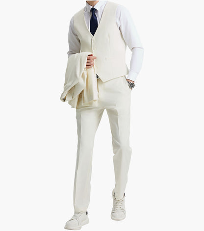 Stacy Adams Hoffman 3 Piece Vested Suit Men’s Suits - Ivory