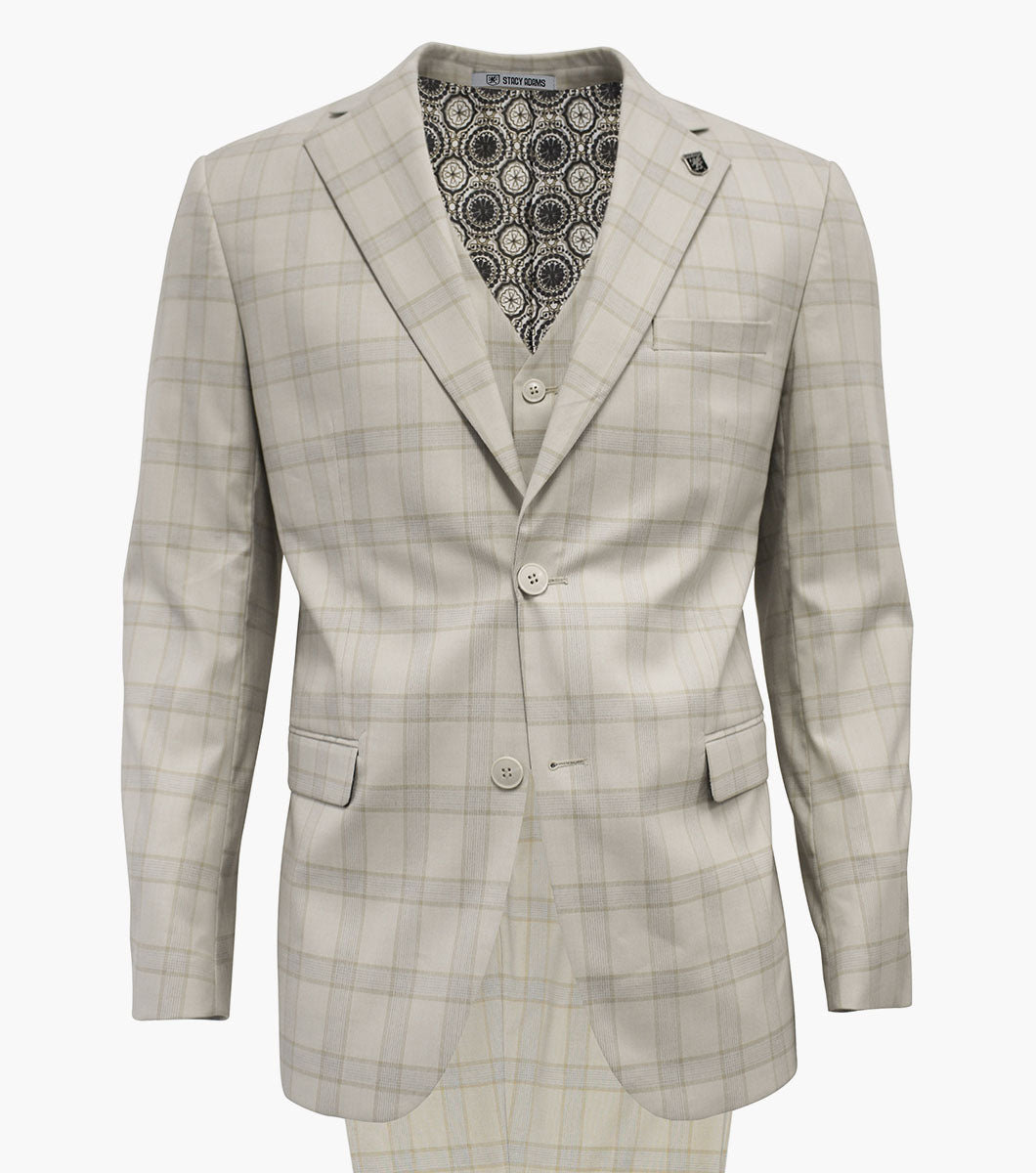 Stacy Adams Coogan 3 Piece Vested Suit Men’s Suits - Cream