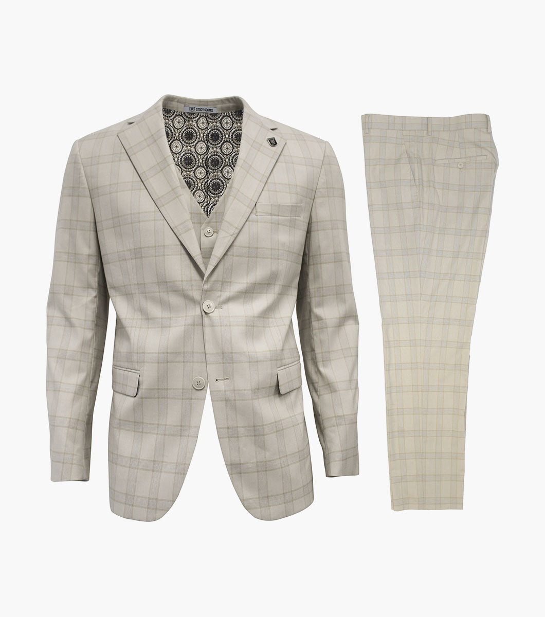 Stacy Adams Coogan 3 Piece Vested Suit Men’s Suits - Cream
