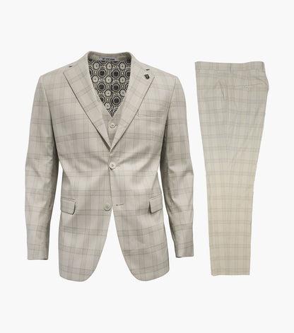 Stacy Adams Coogan 3 Piece Vested Suit Men’s Suits - Cream