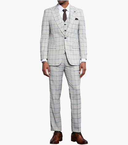 Stacy Adams Lloyd 3 Piece Vested Suit Men’s Suits - Light Blue