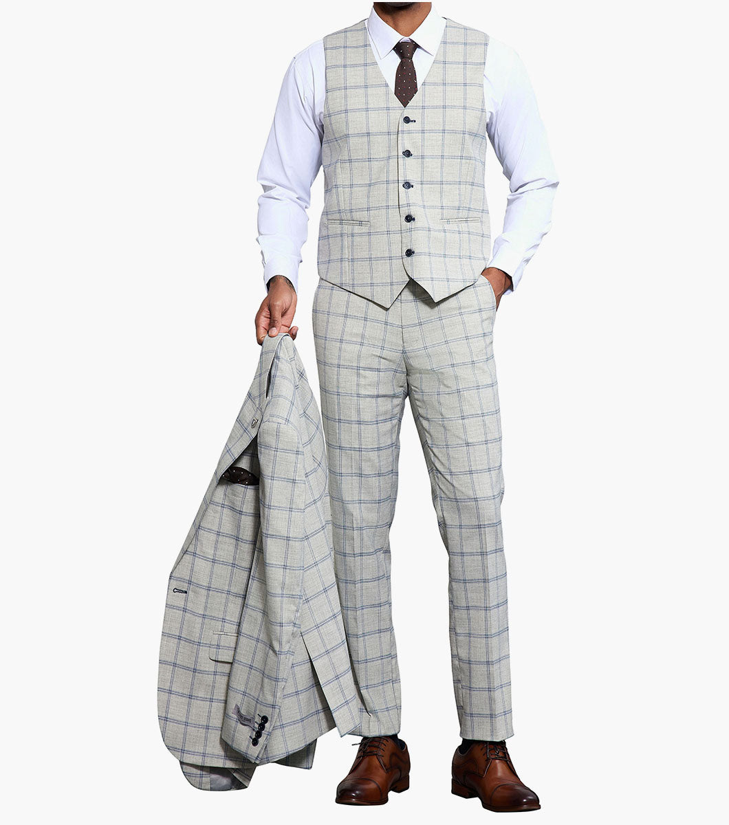 Stacy Adams Lloyd 3 Piece Vested Suit Men’s Suits - Light Blue