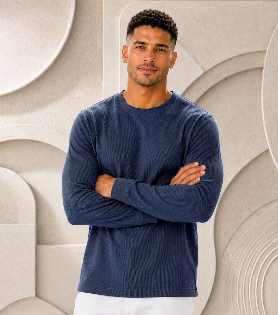 Stacy Adams Franklin Long Sleeve T-Shirt Men’s Casual Wear - Navy