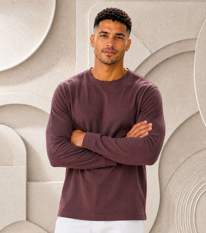 Stacy Adams Franklin Long Sleeve T-Shirt Men’s Casual Wear - Burgundy