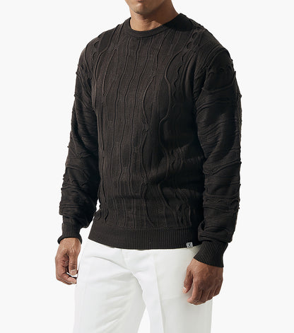Stacy Adams Iker Crewneck Sweater Men’s Casual Wear - Dark Brown