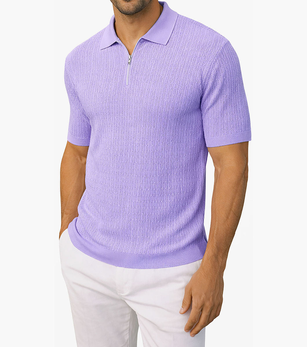 Stacy Adams Isaac Quarter Zip Polo Shirt - Lavender