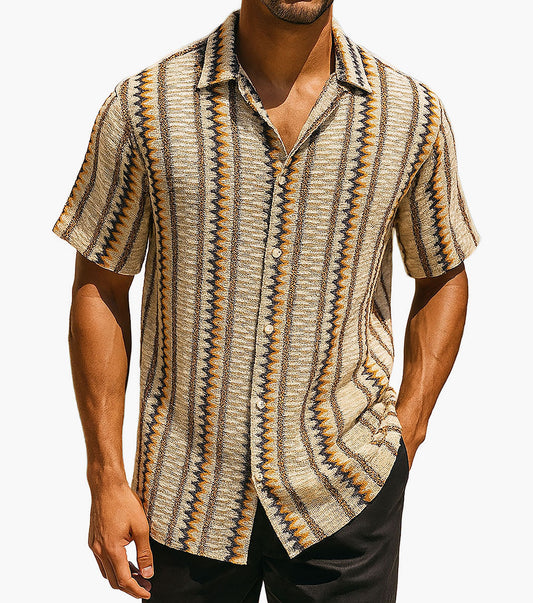 Stacy Adams Harrison Button Down Shirt - Taupe Multi