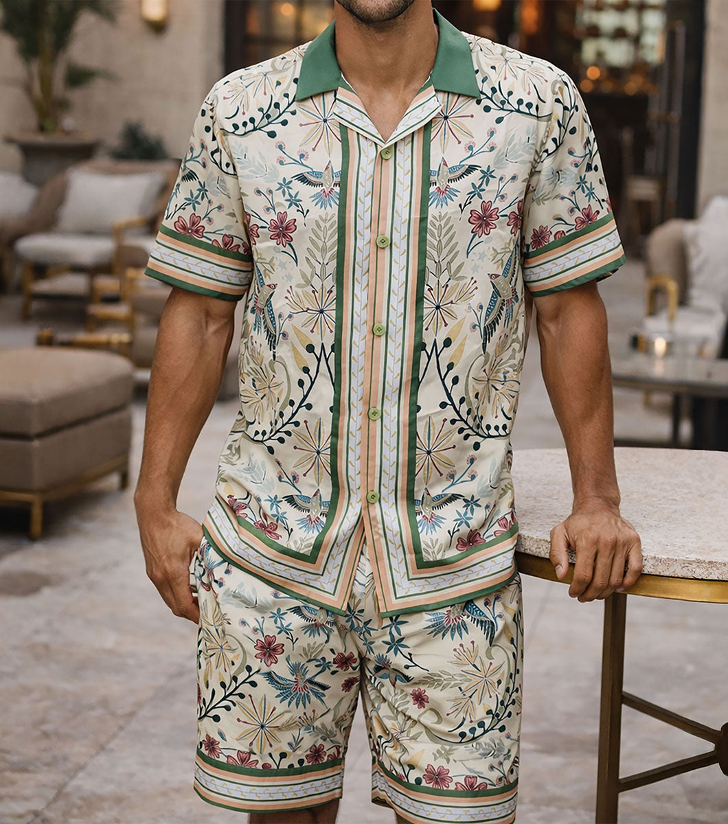 Stacy Adams Knight Short Set Men’s Casual Wear - Cream Multi