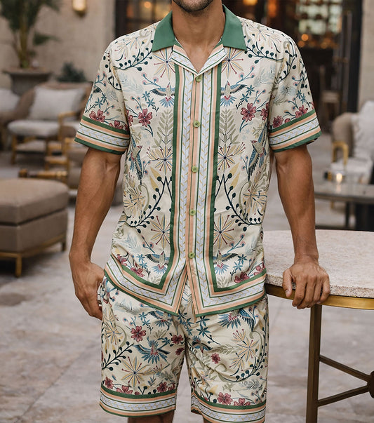 Stacy Adams Knight Short Set Men’s Casual Wear - Cream Multi