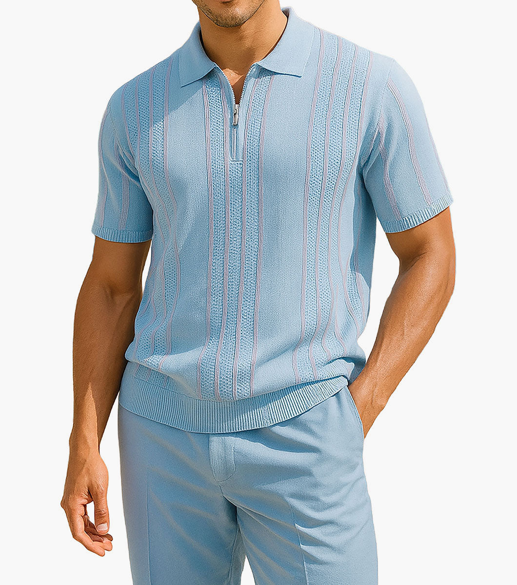 Stacy Adams Logan Quarter Zip Polo Shirt - Blue