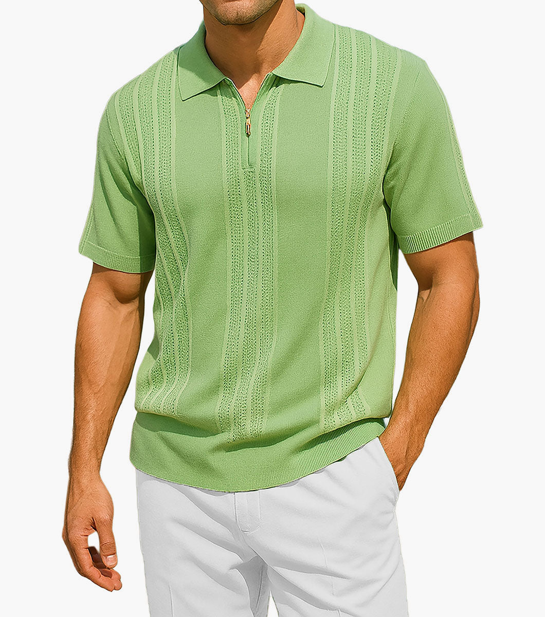 Stacy Adams Logan Quarter Zip Polo Shirt - Sage